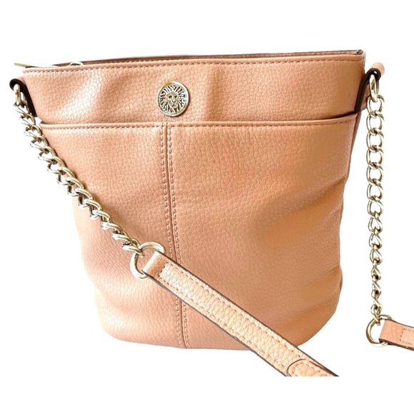 CLASSY Anne Klein Salmon/Pink Crossbody/ Shoulder Bucket Bag Adjustable Strap - Picture 9 of 16